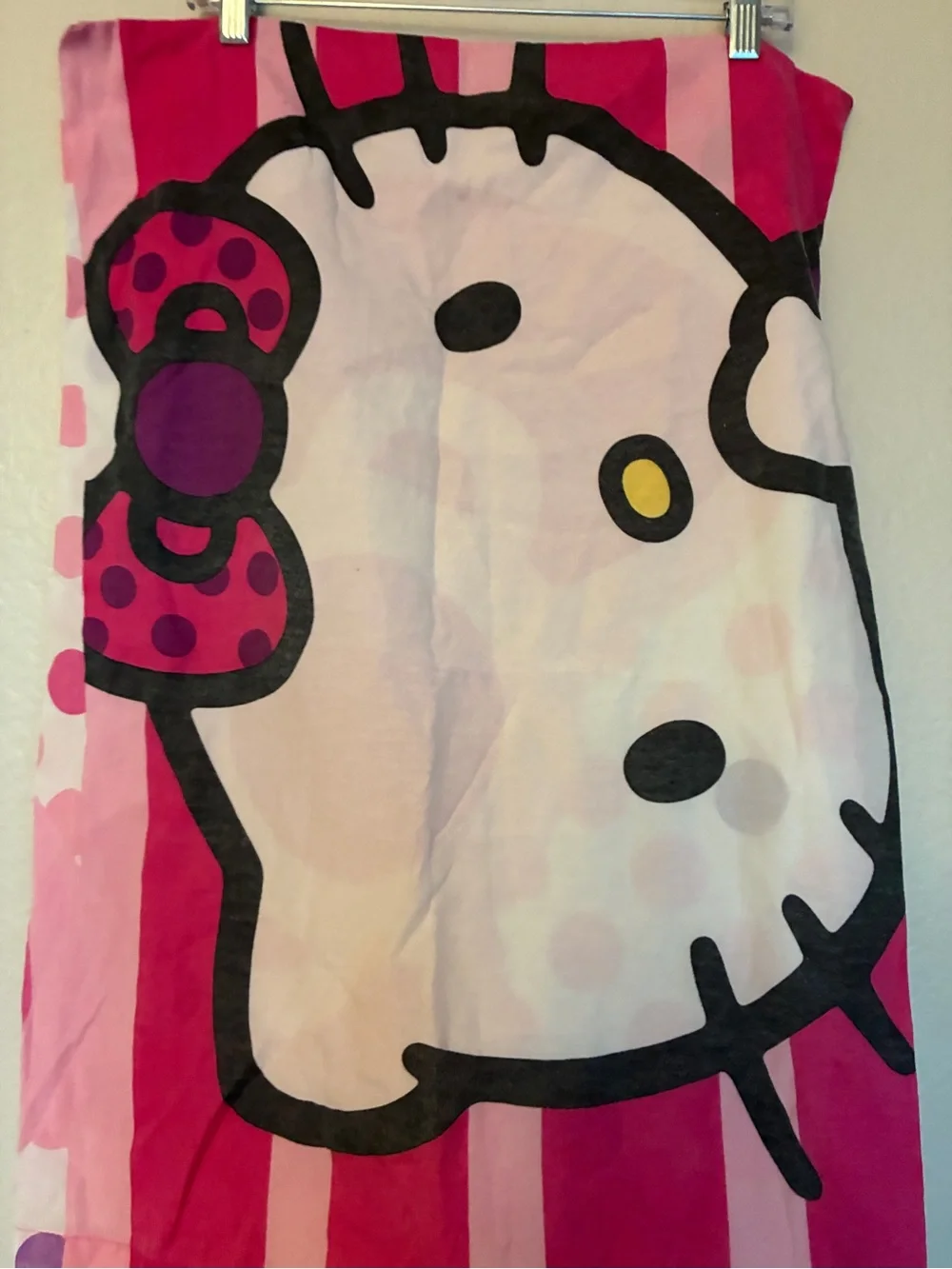 RARE Vintage Y2K Hello Kitty Sanrio Pillow Case Pink Polka Dot Stripes Cotton